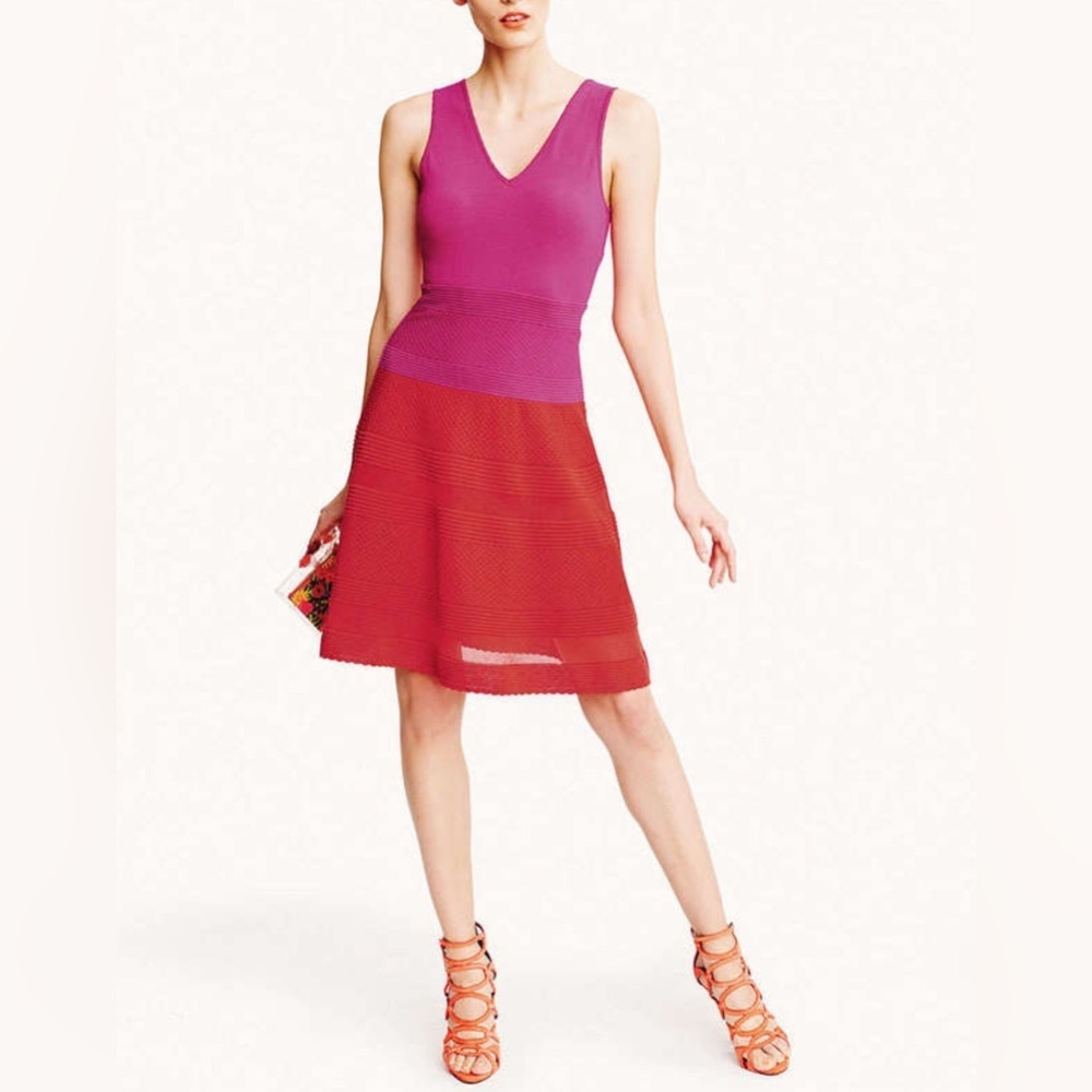 M Missoni Sleeveless Colorblock Rib Stitched Dress Red-pink